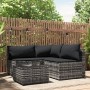 Set Divani da Giardino 4 pz con Cuscini in Polyrattan Grigio