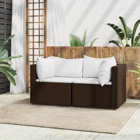 Divani Angolari da Giardino con Cuscini 2pz Polyrattan Marrone