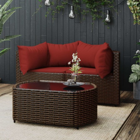 Set Mobili da Giardino 3 pz con Cuscini in Polyrattan Marrone