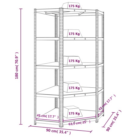 Scaffale Angolare Resistente 5 Ripiani Grigio Acciaio e Legno