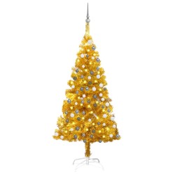 Albero di Natale Preilluminato con Palline Oro 120 cm PET