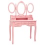 Tavolo da Trucco con Sgabello e Specchio Pieghevole in 3 Rosa