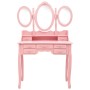 Tavolo da Trucco con Sgabello e Specchio Pieghevole in 3 Rosa