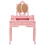 Tavolo da Trucco con Sgabello e Specchio Pieghevole in 3 Rosa