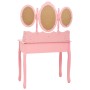 Tavolo da Trucco con Sgabello e Specchio Pieghevole in 3 Rosa