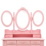 Tavolo da Trucco con Sgabello e Specchio Pieghevole in 3 Rosa
