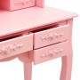 Tavolo da Trucco con Sgabello e Specchio Pieghevole in 3 Rosa