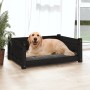 Cuccia per Cani Nera 75,5x55,5x28cm in Legno Massello di Pino