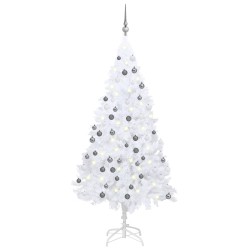 Albero di Natale Preilluminato con Palline Bianco 120 cm PVC