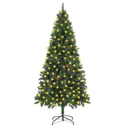 Albero di Natale Preilluminato con Pigne Verde 210 cm