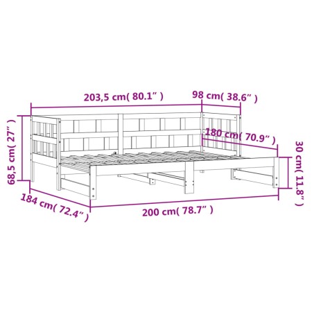 Divano Letto con Letto Estraibile Bianco 90x200cm Massello Pino