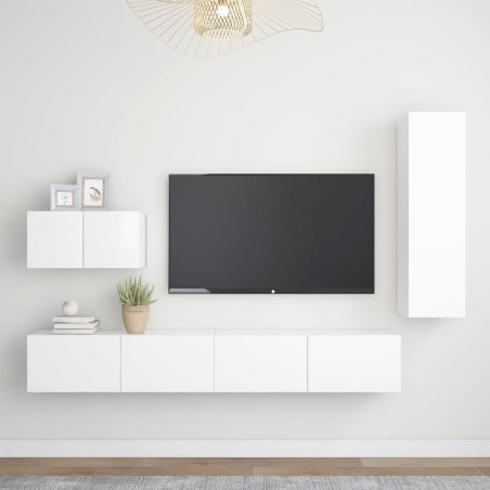 Set Mobili Porta TV 4 pz Bianco in Legno Multistrato