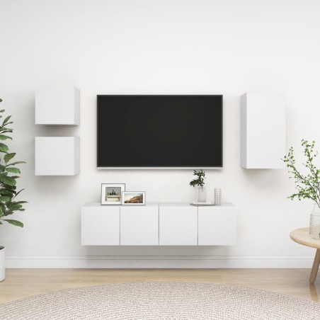 Set di Mobili Porta TV 5 pz Bianco in Legno Multistrato