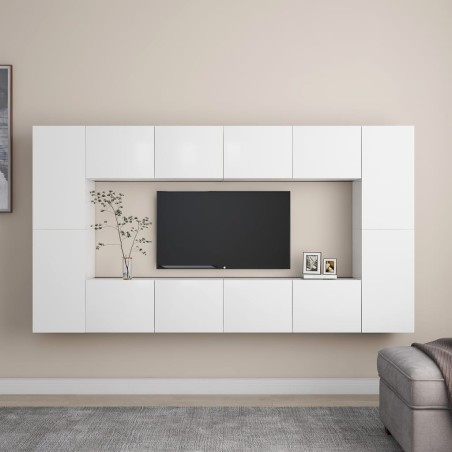 Set Mobili Porta TV 8 pz Bianco in Legno Multistrato