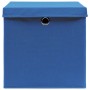 Scatole Portaoggetti con Coperchi 10pz Blu 32x32x32 cm Tessuto