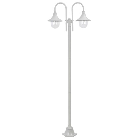 Lampione da Giardino E27 220 cm Alluminio 2 Lampade Bianco