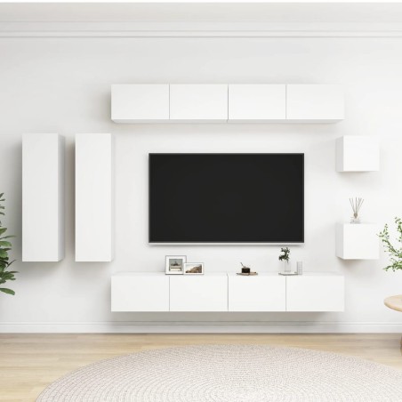 Set Mobili Porta TV 8 pz Bianco in Legno Multistrato