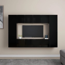 Set Mobili Porta TV 8 pz Nero in Legno Multistrato