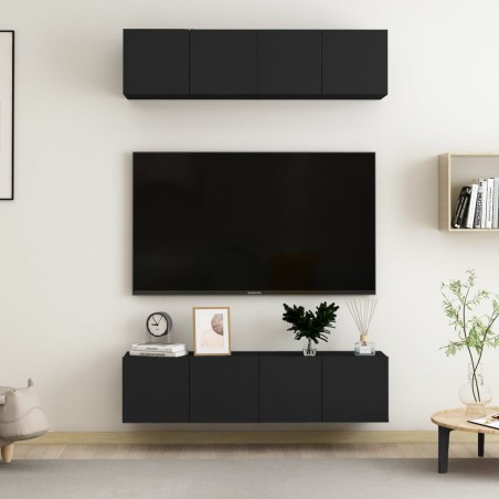 Mobili Porta TV 4 pz Neri 60x30x30 cm in Legno Multistrato