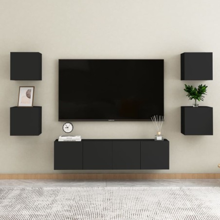 Set di Mobili Porta TV 6 pz Nero in Legno Multistrato