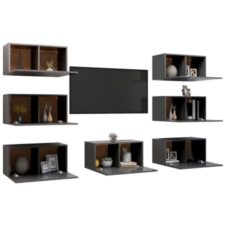 Mobili Porta TV 7 pz Grigi 30,5x30x60 cm in Legno Multistrato