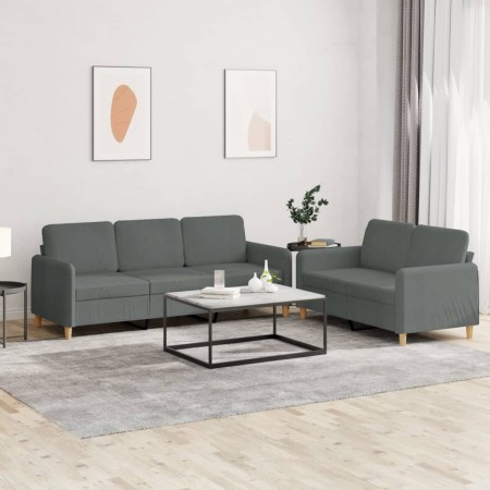 Set di Divani 2 pz con Cuscini Grigio Scuro in Tessuto