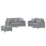 Set Divani 3 pz con Cuscini Grigio Chiaro in Tessuto