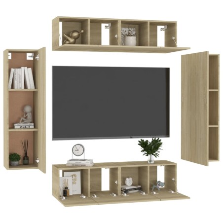 Set di Mobili Porta TV 6 pz Rovere Sonoma in Legno Multistrato