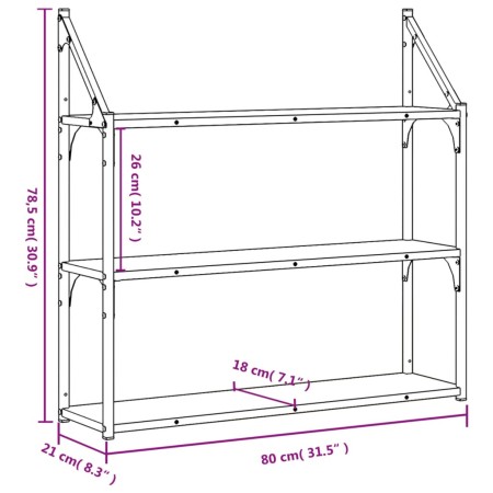 Scaffale Parete 3 Ripiani Rovere Marrone 80x21x78,5 Multistrato