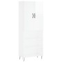 Credenza Bianco Lucido 69,5x34x180 cm in Legno Multistrato