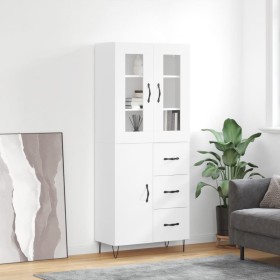 Credenza Bianco Lucido 69,5x34x180 cm in Legno Multistrato