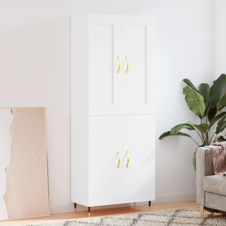 Credenza Bianco Lucido 69,5x34x180 cm in Legno Multistrato