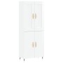 Credenza Bianco Lucido 69,5x34x180 cm in Legno Multistrato