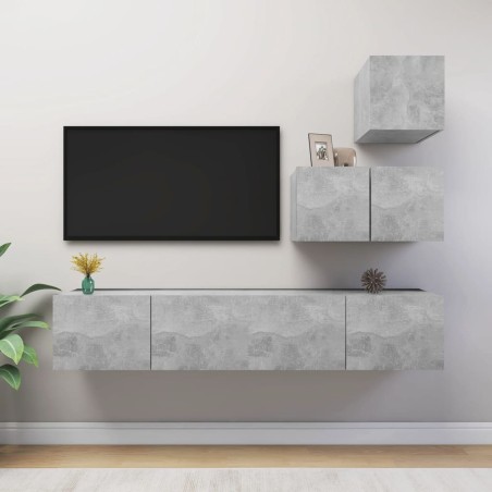 Set di Mobili Porta TV 4 pz Grigio Cemento in Legno Multistrato