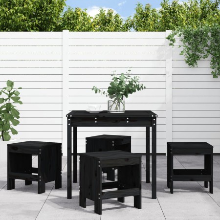 Set da Pranzo per Giardino 5pz Nero in Legno Massello di Pino