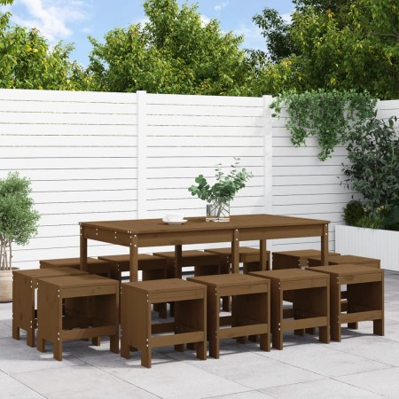 Set da Pranzo da Giardino 13 pz Miele in Legno Massello di Pino