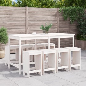 Set Bar da Giardino 9 pz Bianco in Legno Massello di Pino