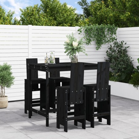 Set Bar da Giardino 5 pz Nero in Legno Massello di Pino