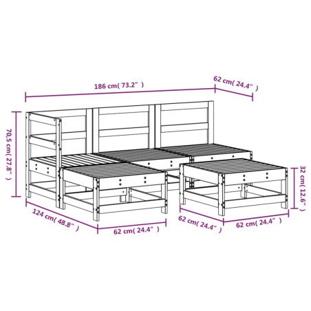 Set Salotto da Giardino 5 pz in Legno Impregnato di Pino