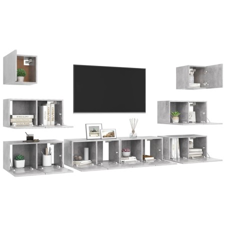 Set di Mobili Porta TV 8 pz Grigio Cemento in Legno Multistrato