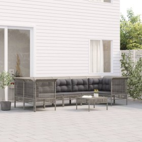 Set Divani da Giardino 8 pz con Cuscini in Polyrattan Grigio