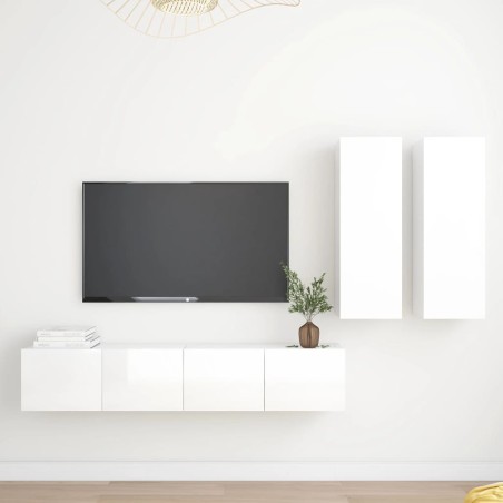 Set di Mobili Porta TV 4 pz Bianco Lucido in Legno Multistrato