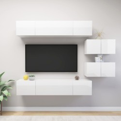 Set di Mobili Porta TV 6 pz Bianco Lucido in Legno Multistrato