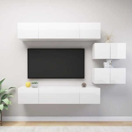 Set di Mobili Porta TV 6 pz Bianco Lucido in Legno Multistrato