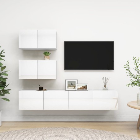 Set di Mobili Porta TV 4 pz Bianco Lucido in Legno Multistrato