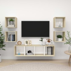 Set Mobili TV 5 pz Bianco e Rovere Sonoma in Legno Multistrato