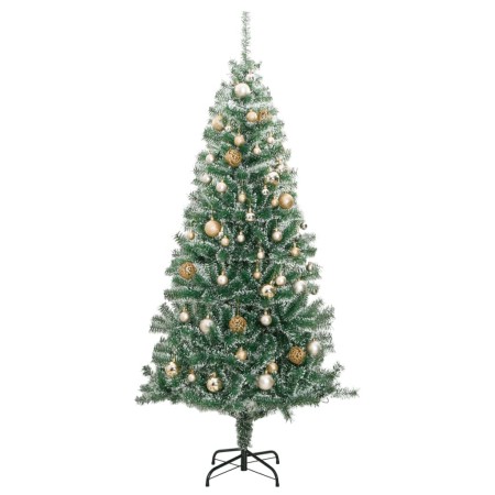 Albero di Natale Artificiale con 300 LED Palline e Neve 180 cm