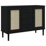 Credenza SENJA Aspetto Rattan Nero 112x40x80 cm Massello Pino