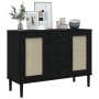 Credenza SENJA Aspetto Rattan Nero 112x40x80 cm Massello Pino