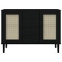 Credenza SENJA Aspetto Rattan Nero 112x40x80 cm Massello Pino